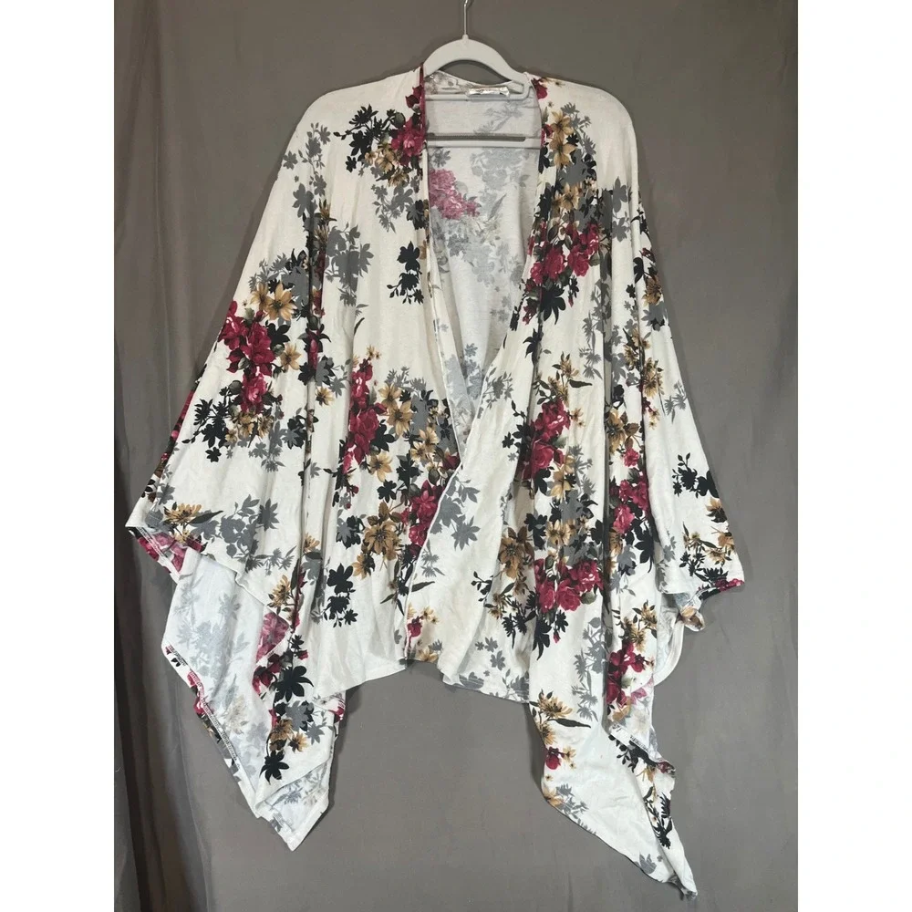The ZigZag Stripe Women Floral Kimono Cardigan‎ White Red Yellow Open Front OS